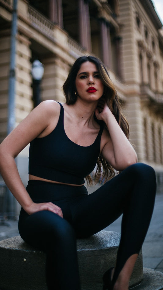 Top Cropped Lycra Preto