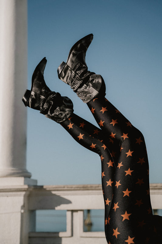 LEGGING SHINY BLACK STARS BRONZE