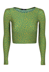 TOP CROPPED MANGA LONGA DEDINHO SHINY LEOPARD GOLD