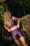 SHORTS CURTO ONÇA TROPICAL VIOLETA CASTANHO