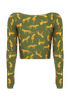 Top Cropped Manga Longa Dedinho Felina Militar