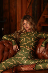 Top Cropped Manga Longa Dedinho Felina Militar