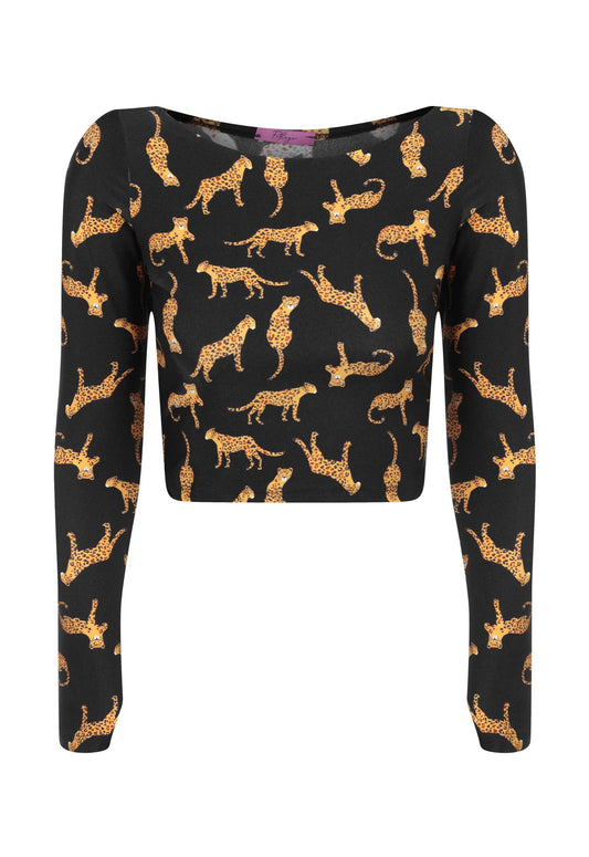 Top Cropped Manga Longa Dedinho Felina Black