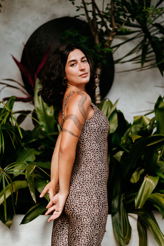 MACACÃO LYCRA ONÇA TROPICAL CLÁSSICA NUDE