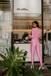 TOP CROPPED MANGA LONGA DEDINHO SHINY PINK SPLASH