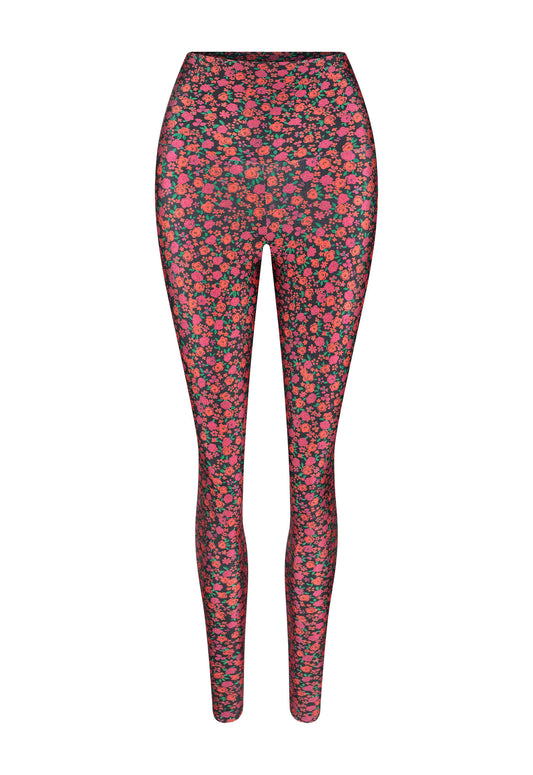 LEGGING SHINY FLOWERS BLACK